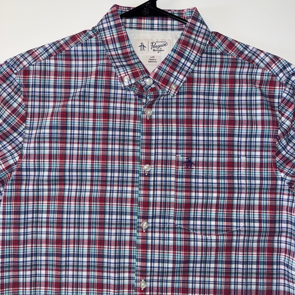Men's Large Original Penguin Plaid Short Sleeve Button Down Shirt